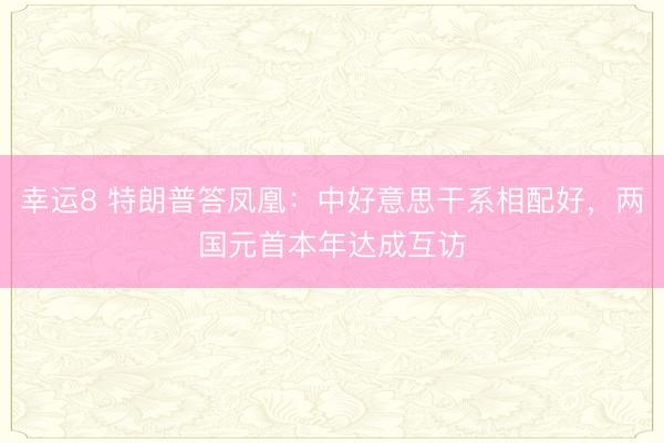 幸運8 特朗普答鳳凰:中好意思干系相配好,兩國元首本年達成互訪